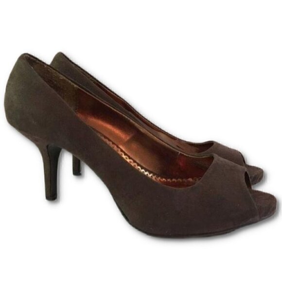 Rampage Womens Heels Size 8 Hanson Brown Peep Toe vintage 90s vegan - Picture 9 of 9